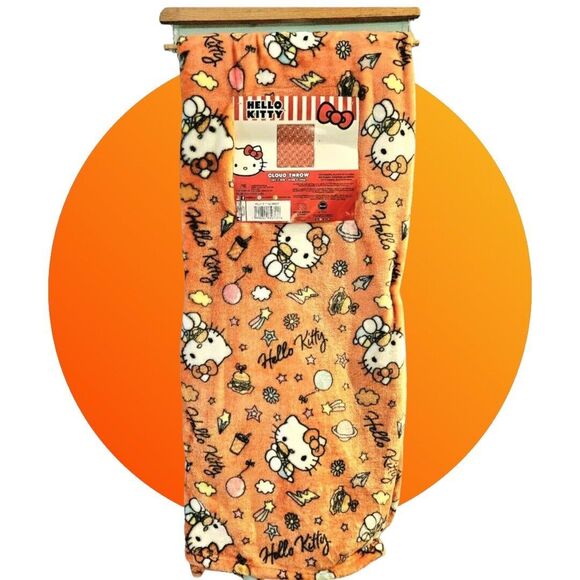 Hello Kitty Cloud Throw Orange Hamburger Soft Fleece Blanket 60" X 70" NEW - Picture 1 of 5